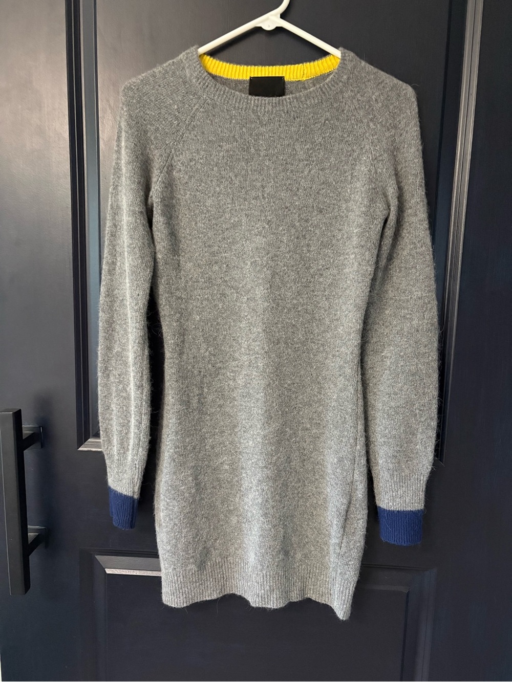 McGinn Nelly Sweater Dress S Wool Angora Gray Navy Colorblock Korean Knit